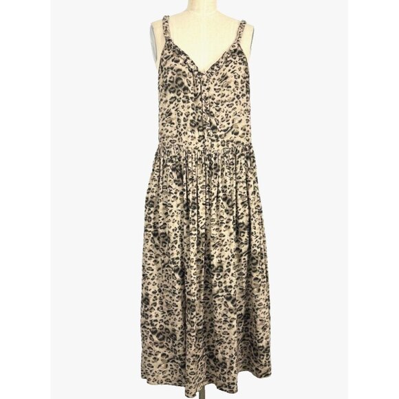 Rebecca Taylor Dress 10 Animal Print Summer V Neck Pockets Rayon Relaxed Midi - Picture 1 of 11